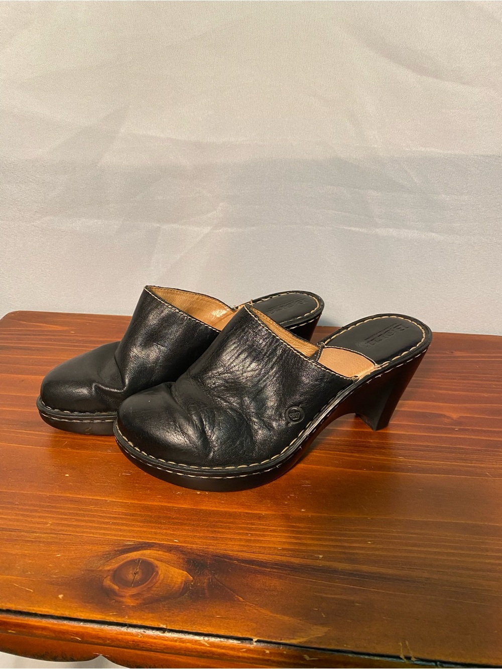 Born Leather Black Mule Heels - Slip-On Women’s Clogs